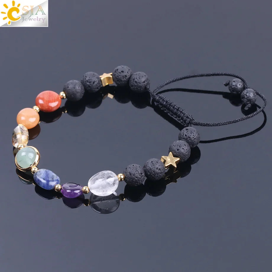 CSJA Natural Lava Rock 8MM 7 Chakra Bracelet Mixed Color Gems Stone Bracelets Crystal Quartz Sodalite Rope Chain Bangles F204 CSJA Natural Lava Rock 8MM 7 Chakra Bracelet Mixed Color Gems Stone Bracelets Crystal Quartz Sodalite Rope Chain Bangles F204